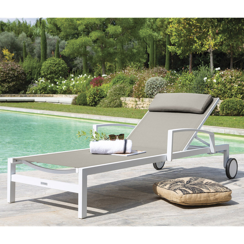 Royalston 197cm Long Reclining Single Sun Lounger, Grey/White