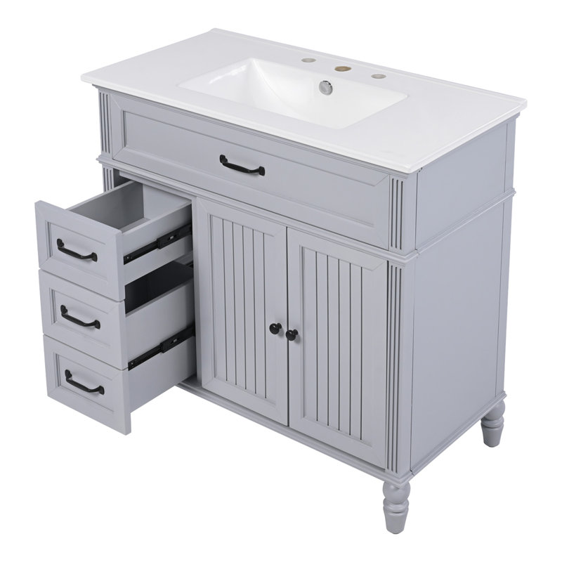 Meuble-lavabo 36 po avec lavabo, armoire de salle de bain avec tiroirs, structure solide et panneau de fibres à densité moyenne, un paquet