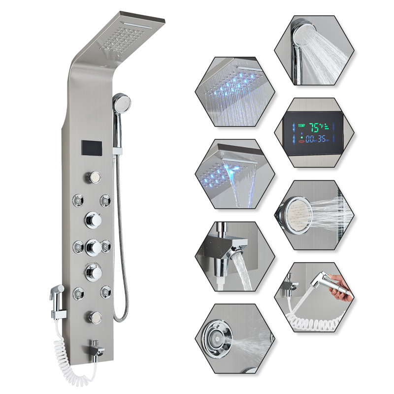 Shower Panel Tower System,7-Function Shower Wall Panel, LED Rain Waterfall Shower Column Head,Shower Tower Panel With full Body Shower System Tub Shower With Bidet