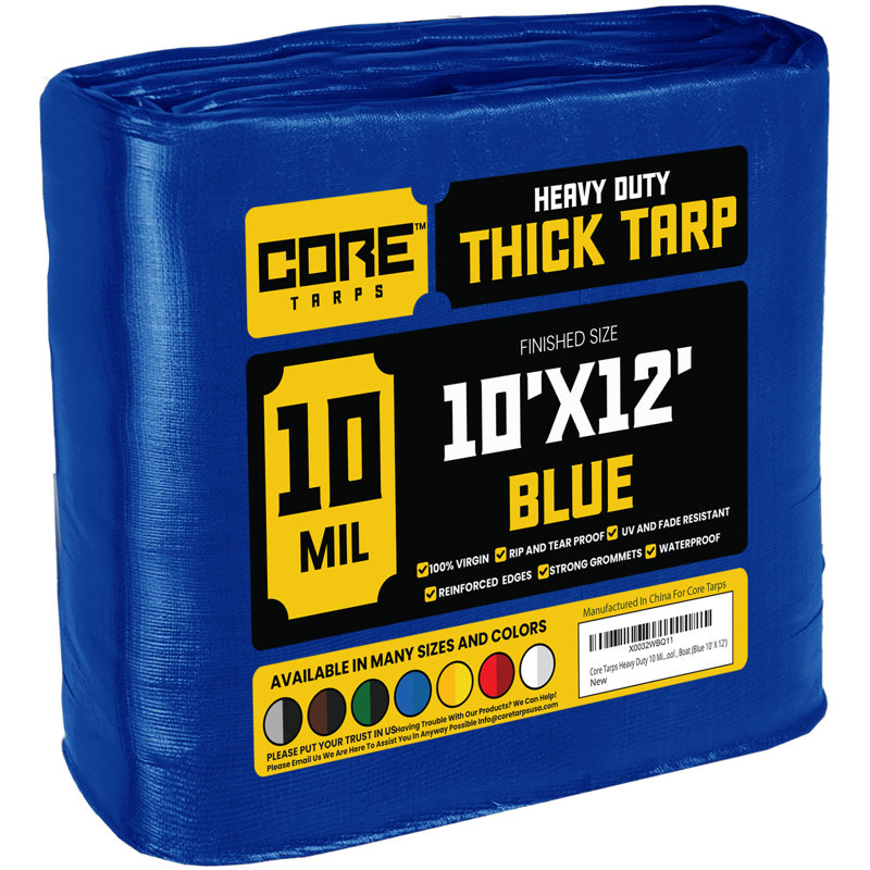 Bâche en polyéthylène robuste de 10 mil, imperméable, résistante aux rayons UV, Bleu, Bordure de jardin x 12 pieds