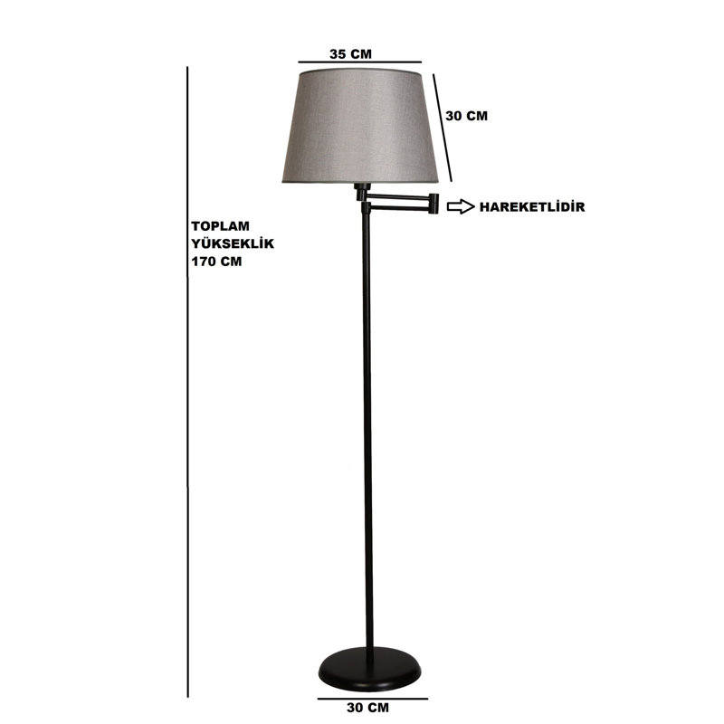 Darella 170cm Traditional Floor Lamp, Black, Grey