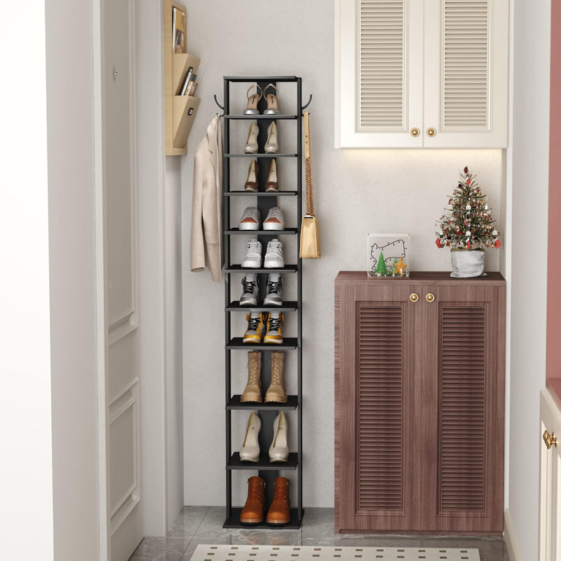 Étagère à chaussures verticale en bois à 10 niveaux avec tablette supérieure Bridgeview, Noir