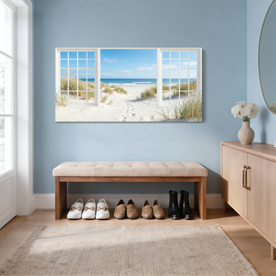 Beach Window View Canvas Wrapped Wall Art Ocean Landscape Print For Living Room Bedroom Or Office Decor