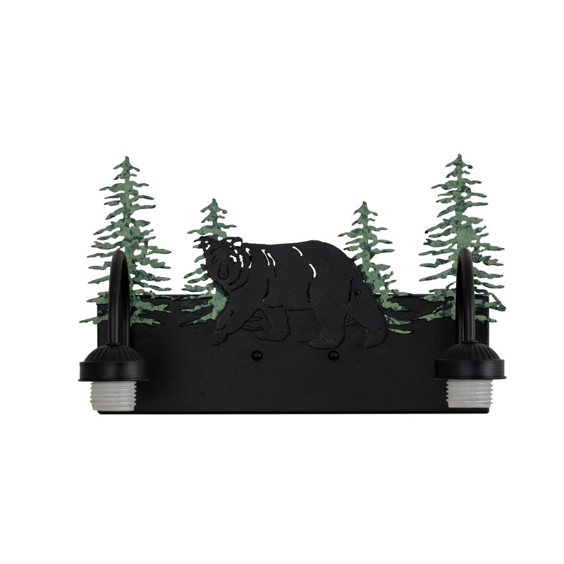 Adirondack Inspired Bear and Pine 2-Light Black Bronze Vanity Sconce