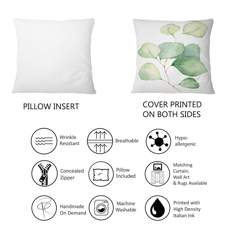 Délicates feuilles d'eucalyptus - Coussin décoratif imprimé tropical 1