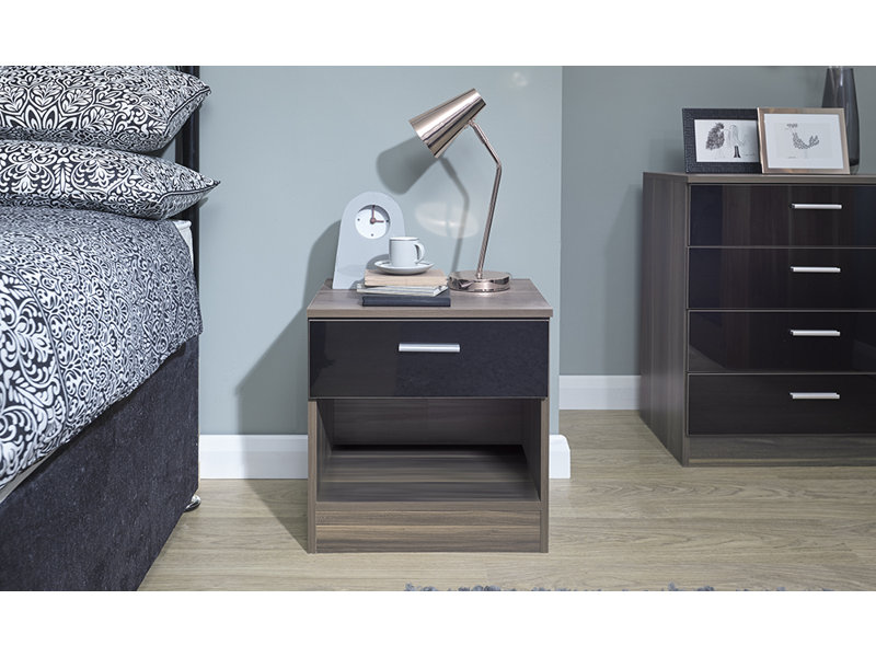 Holmes 45cm W Manufactured Wood Bedside Table, Black/Walnut