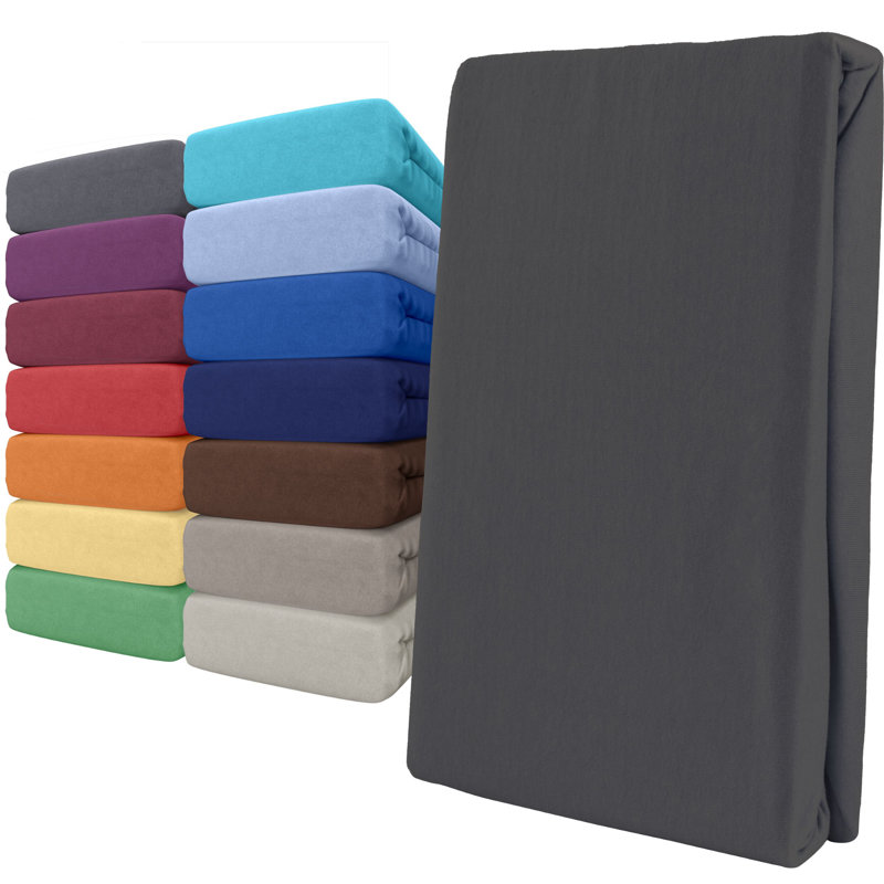 100% Cotton Jersey Knit Fitted Sheet, Anthracite, European Double (140 x 200cm)