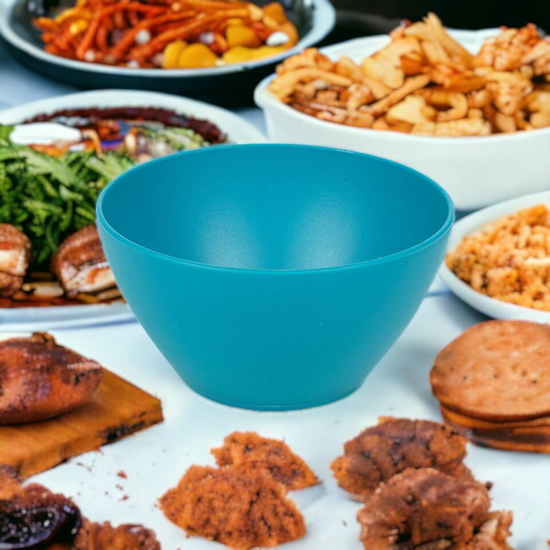 6x High Quality Small Deep Round Reusable Solid Colour Plastic Dinner Bowls, Teal