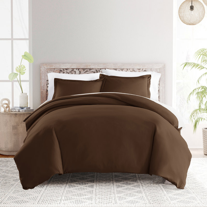 Super Soft Microfiber Duvet Cover Set, Twin Duvet Cover + 1 Sham, Chocolate