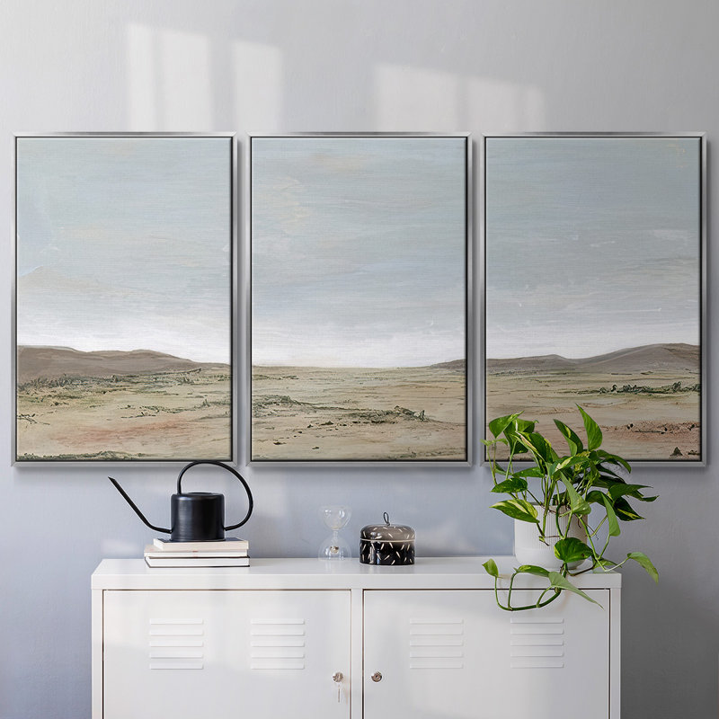 Arid Vista II - 3 pièces, reproduction sur toile, H 24 po x l 48 po x P 2 po, Argenté