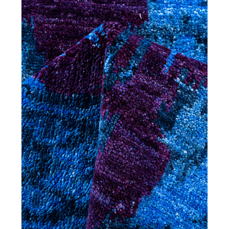 Tapis de couloir bleu moderne et contemporain en laine nouée à la main Caceres 2 pi 7 po x 8 pi 6 po