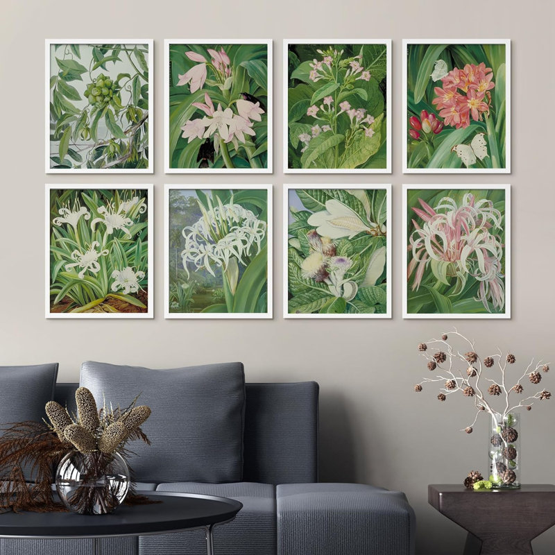 «Botanical Floral Iris Garden Zen Wild Flower», reproduction encadrée sur papier, 8 pièces, H 14 po x l 11 po x P 1 po, Blanc