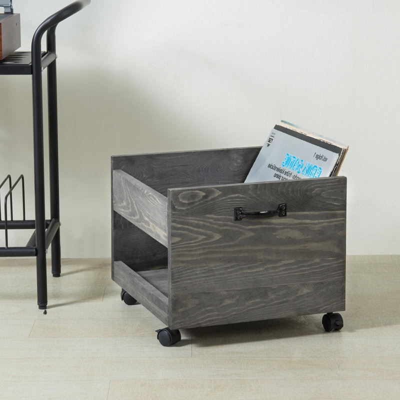 Vintage Vinyl Record Rolling Crate Multimedia Tabletop Storage