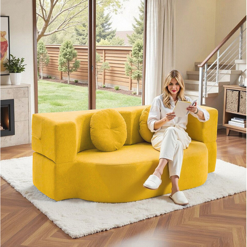 Canapé-lit modulaire convertible 2-en-1, Jaune