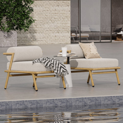 Set Of 2 Outdoor Patio Club Chair, Teak Finished Iron With Off White Cushion