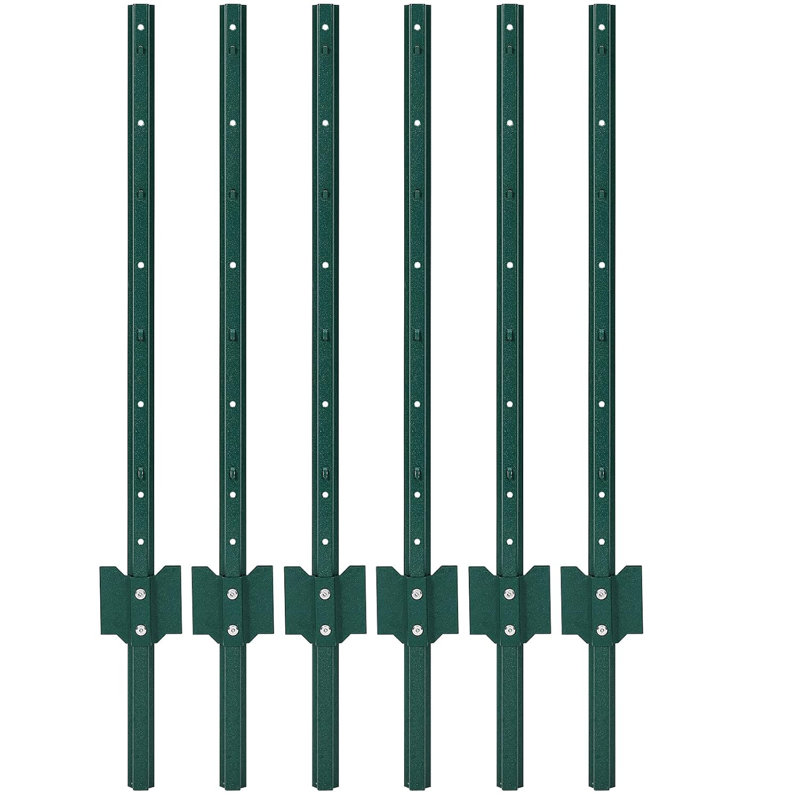 Pack of Green 91cm Metal U-Fence Posts, Heavy Duty Steel T-Posts, No Dig Garden Stakes, Rust Resistant Steel Poles for Outdoor Wire Fencing and Yard Use