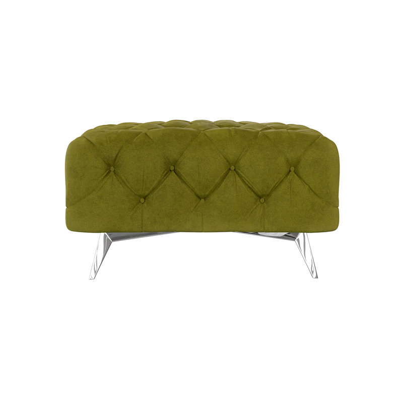 Chesterfield Footstool Bixby with Silver Metal Legs, Olive