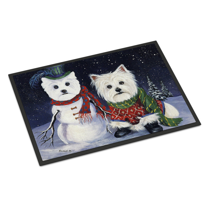 Tapis d'entrée antidérapant Guerriero, Autoportrait Westie - Noël, L 18 po x L 27 po