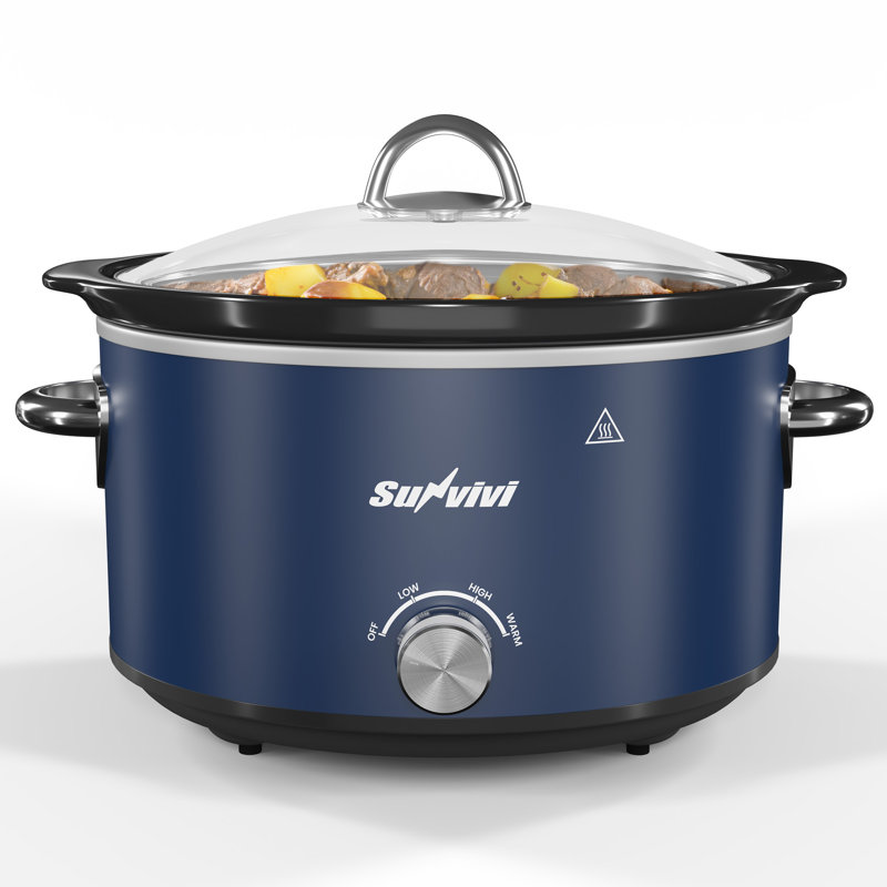 4 Quart Slow Cooker, Small Slow Cooker With 3 Cooking Settings, Dishwasher-safe Ceramic Pot, Glass Lid, Blue
