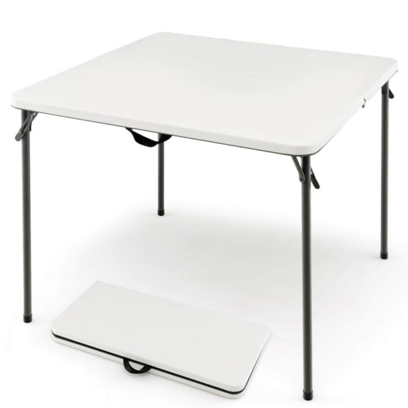 Table de camping pliante avec plateau en PEHD et structure en acier inoxydable, Blanc
