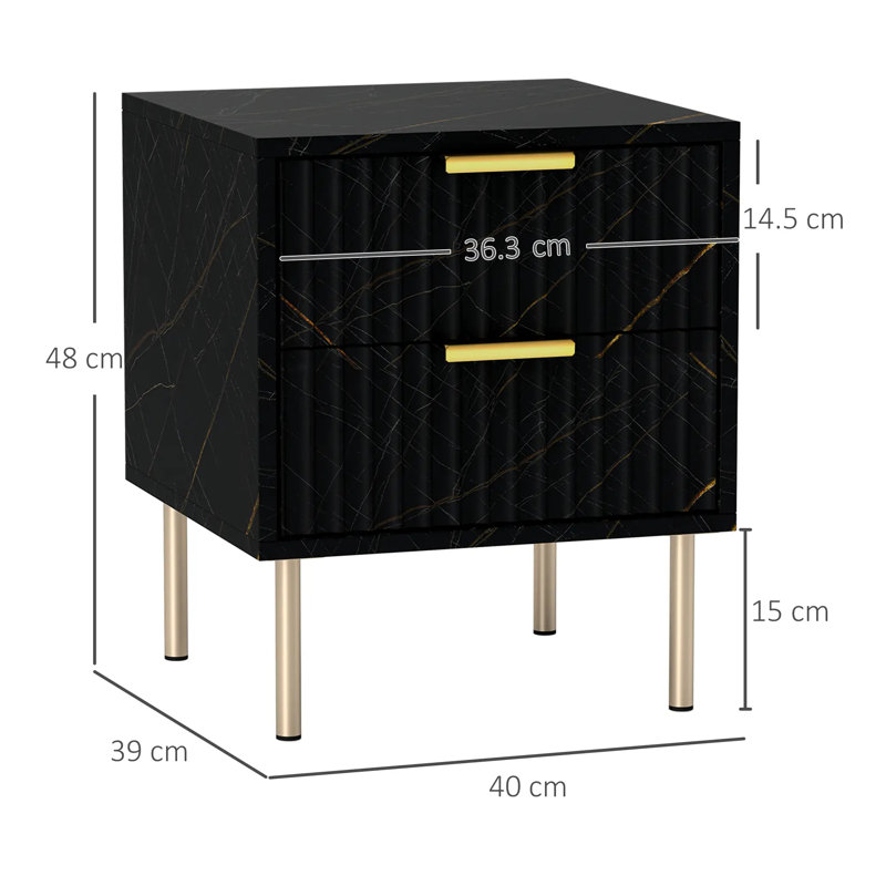 40cm W Manufactured Wood Bedside Table, Black