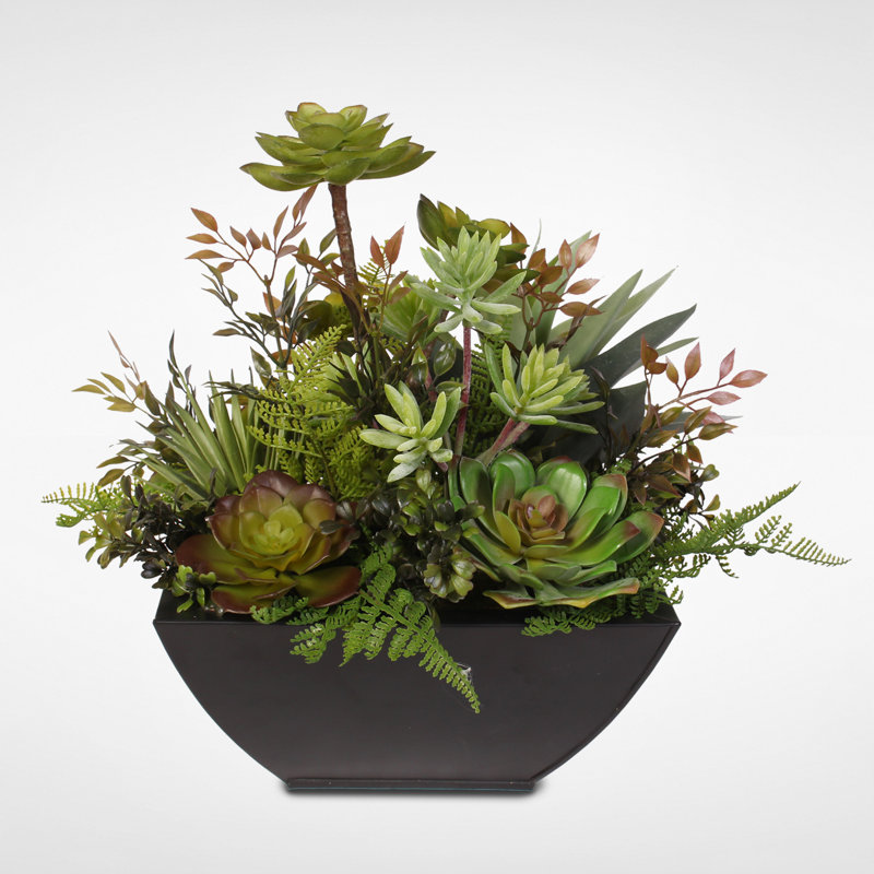 Faux Succulent in Metal Planter