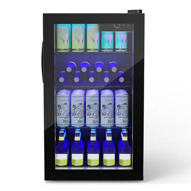 Husky 131L Beverage Refrigerator 4.6 Cu. ft. Freestanding Mini Fridge with Glass Door Color: Black