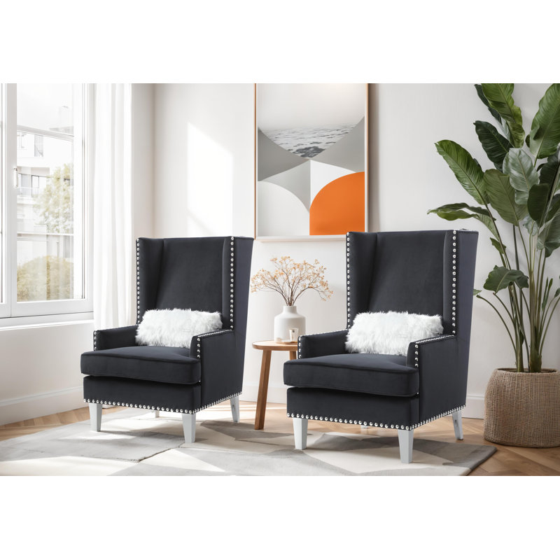 Ensemble de 2 chaises en velours Zurich, Tissu noir