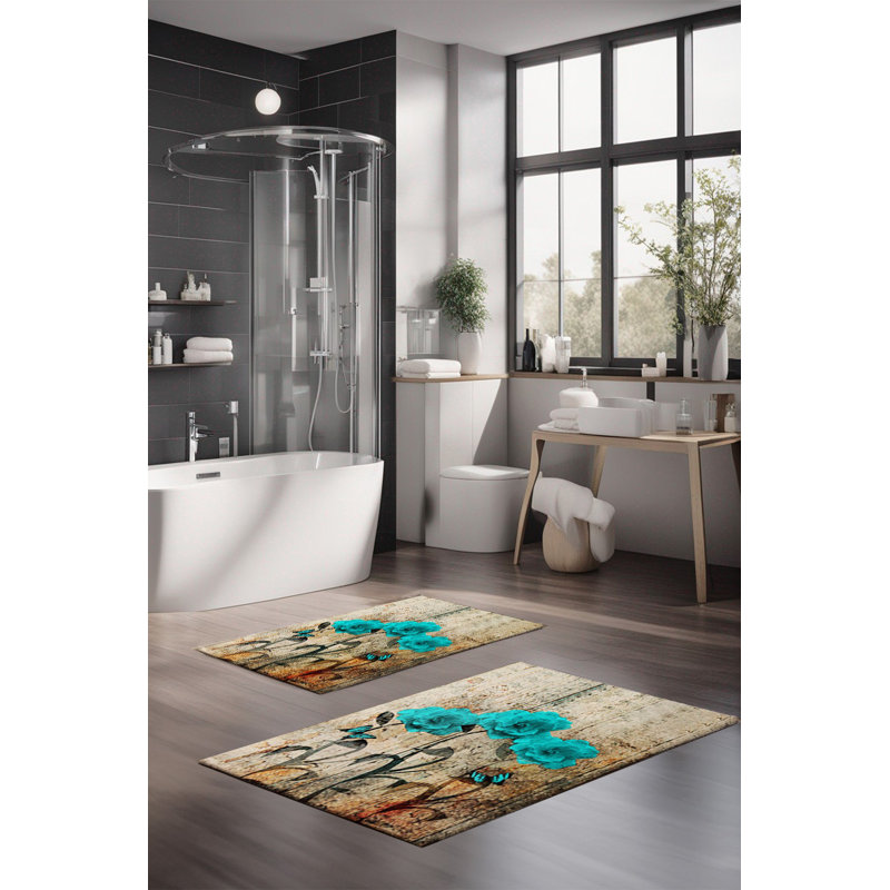 Ensemble de tapis de bain de luxe Eakly (2 pièces), 100% polyester, 16,0 x 23,6 pouces et 23,6 x 39,4 pouces | Conception antibactérienne antidérapante, hauteur de poils de 0,3 po | Lavable à la machine, durable et facile à nettoyer | Idéal pour la décoration de salle de bain