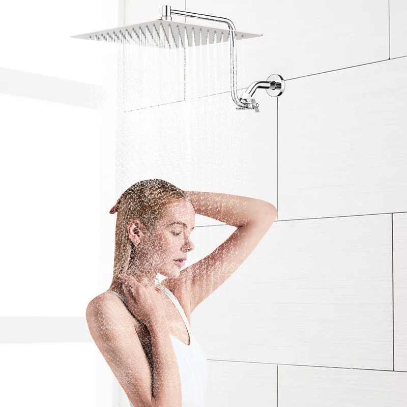 Pomme de douche carrée de 12 po avec bras d'extension réglable - Acier inoxydable, nécessitant peu d'entretien, modernisation des accessoires de salle de bain, fabrication en acier robuste, compatible avec les zones basses,