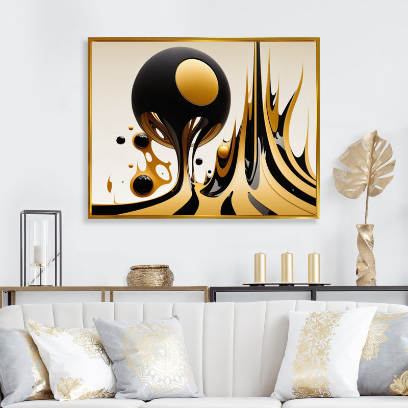 Cozad Rising Gold II - reproduction sur toile, H 12 po x l 20 po x P 1 po, Cadre flottant doré