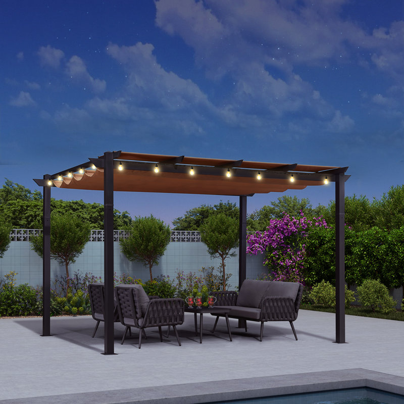 13 Ft. W x 10 Ft. D Aluminum Pergola, Khaki