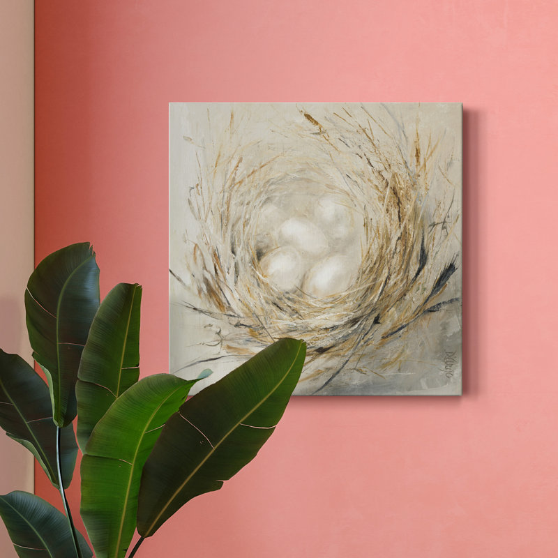 Nid avec œufs pâles - reproduction sur toile tendue, H 40 po x l 40 po x P 1 po