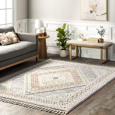 Acacia Raised Diamond Tasseled Area Rug