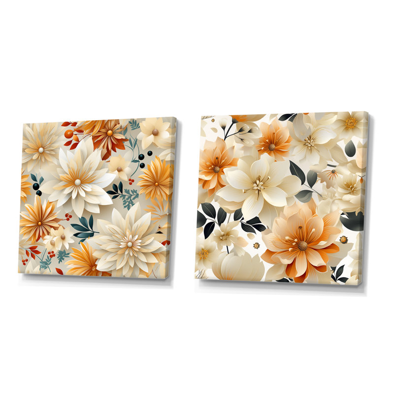 Orme - Ensemble de 2 décorations murales florales, Toile tendue, H 16 po x l 33 po x P 1 po