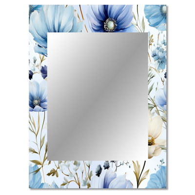 Wilcoxen Blue Serene Watercolor Floral Canvas - Floral Wall Mirror, Floral Decorative Mirror, Printed Metal Art