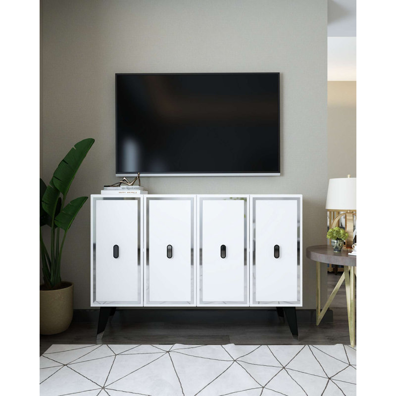 Console moderne avec plusieurs tablettes, finition blanche, 47,2 po x 31,5 po x 11,6 po | 100% panneau de particules enduit de mélamine, épaisseur: 0,7 pouce | Conception murale, élégante et fonctionnelle pour la décoration intérieure