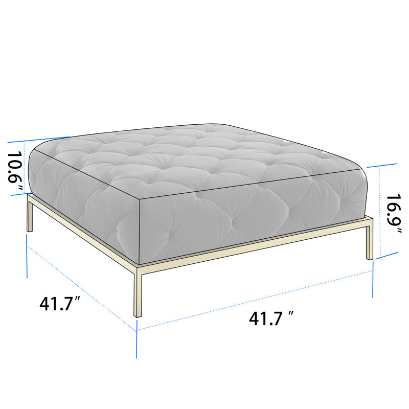Zermeno 41.73" Wide Velvet Tufted Square Cocktail Ottoman with Gold-Finished Metal Legs, Navy Blue Velvet