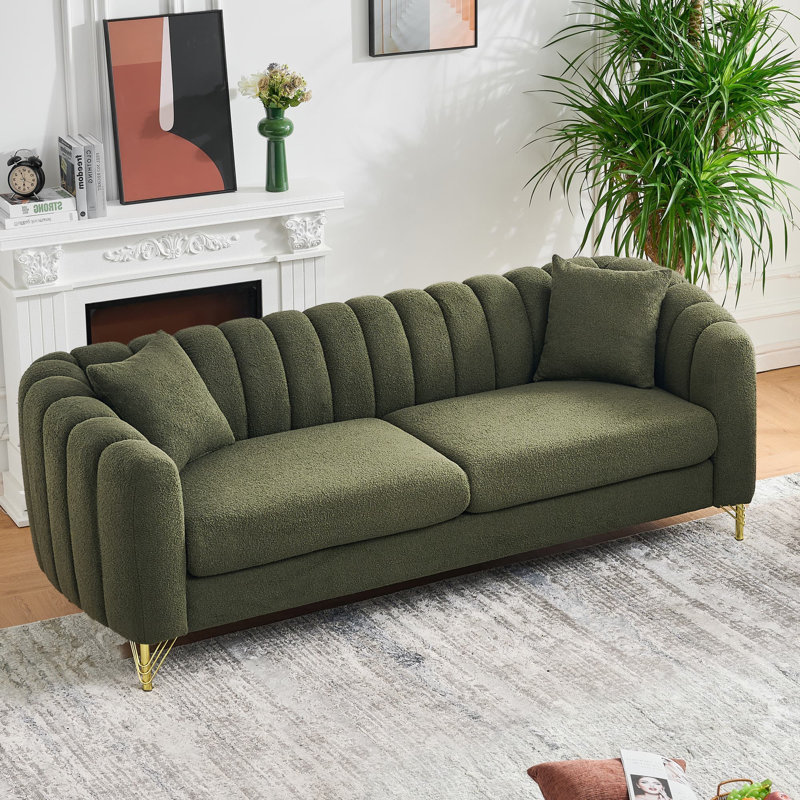 Hoggard 84.85" Bouclé Fabric Sofa | Teddy Upholstery, Green