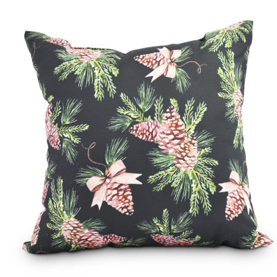 E By Design Winter Resort Orville Greenery Square Outdoor Cushion Cover And Insert In Black