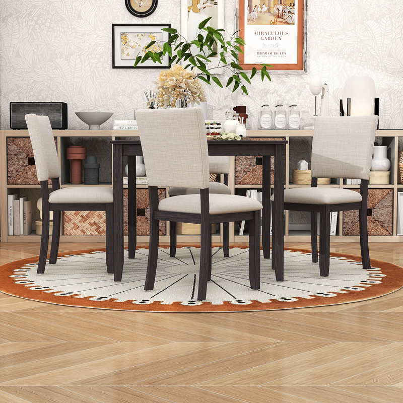 Ensemble de table de salle à manger moderne 5 pièces avec table carrée et 4 chaises rembourrées, Noir antique