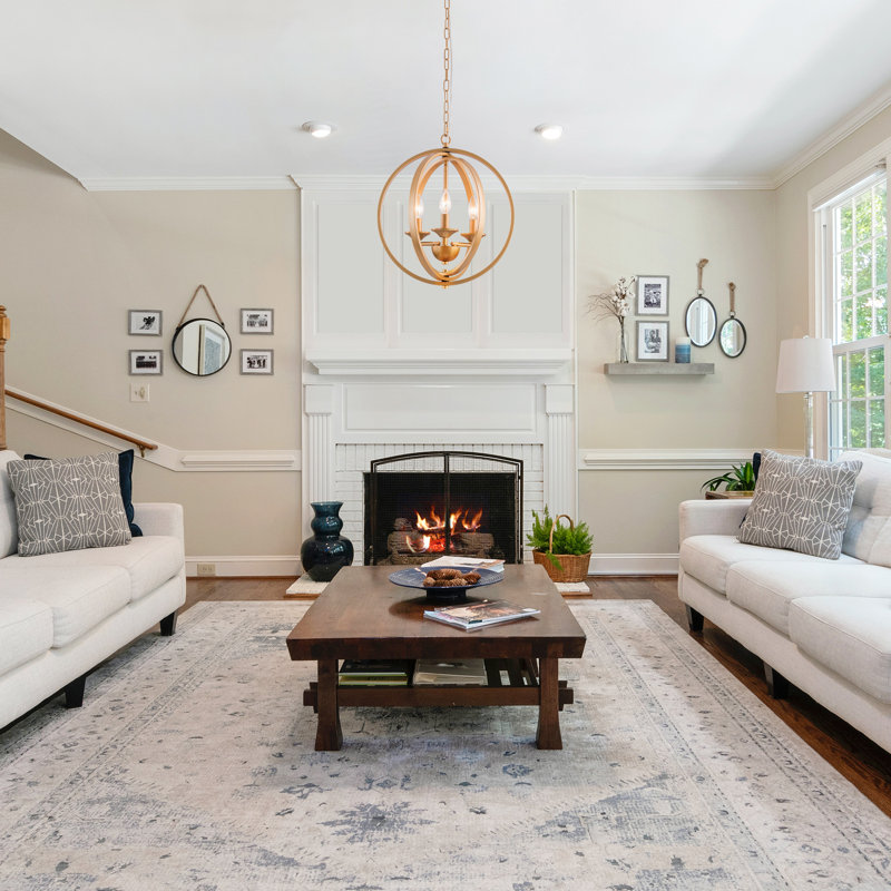 Modern Cage Gold Pendant Light, Farmhouse Chandeliers, 3-Light Candle Style Chandelier