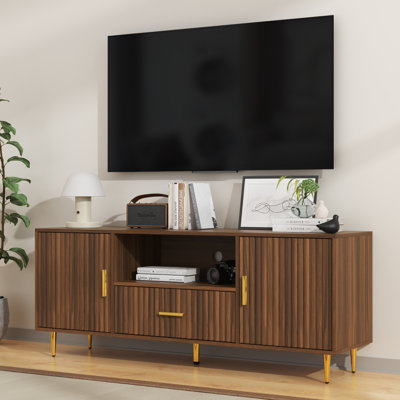 Luxury Fluted TV Stand, Entertainment Center For Tvs Up To 65", Modern Media Console With Drawer And Cabinets, TV Console For Living Room Bedroom