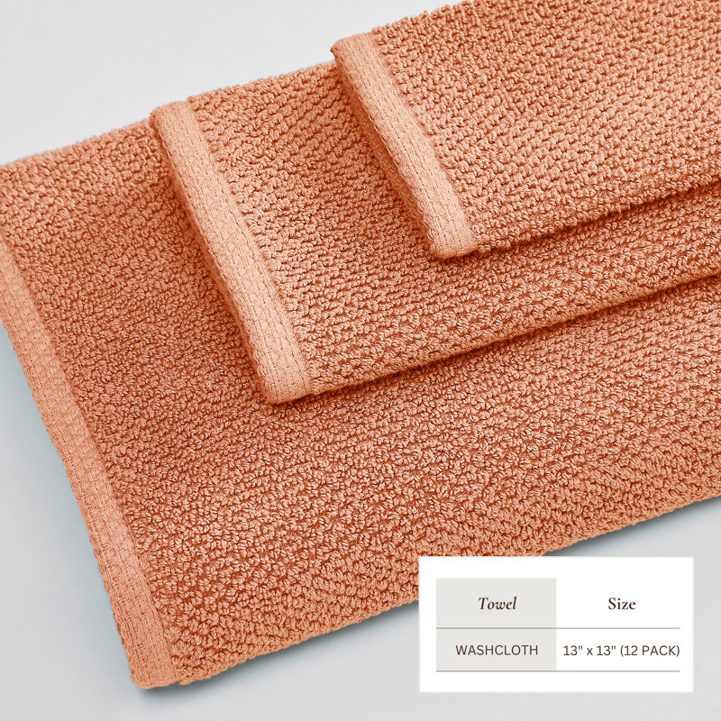 100% Cotton Textured Bath Sheet, Washcloth - 12 Pack, Dusty Rose