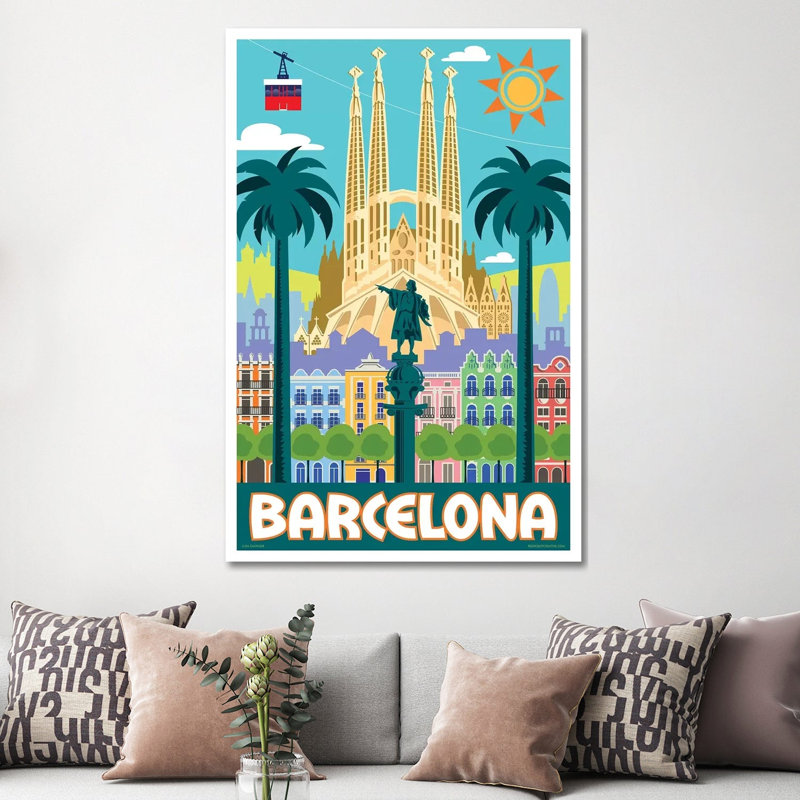 Barcelona Travel Poster by Jim Zahniser - Wrapped Canvas Print, 152.5 cm H x 101.5 cm W
