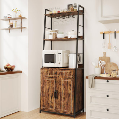 Bakers Rack with Drawer 70.8" Baker Rack with Cabinet Tall Bar Cabinet Industrial Kitchen Stand with Storage Large Microwave Storage Stand Freestandi by 17 Stories