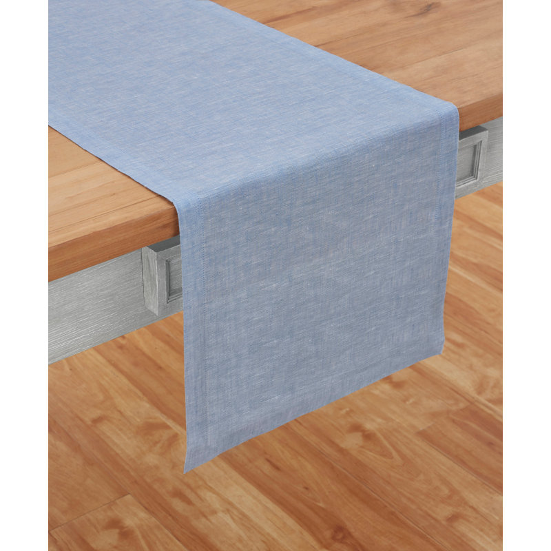 100% Pure Linen Table Runner - Athena, 120" x 14", Chambray Blue