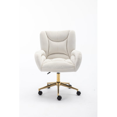Fabric 360 Swivel Office Chair With Gold Metal Base And Universal Wheels by Inbox Zero