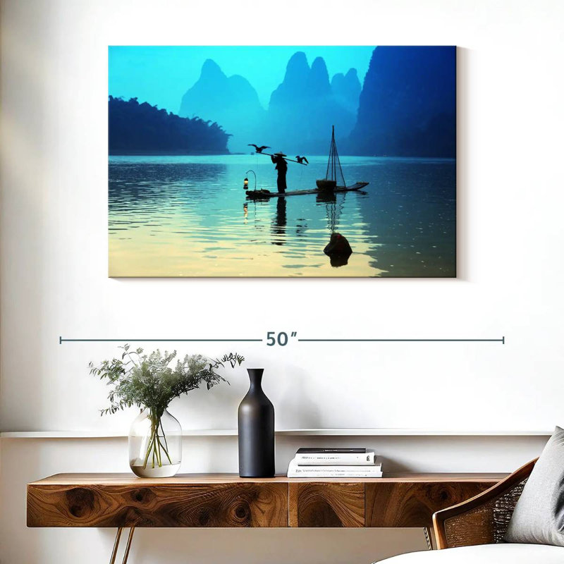 Ravi River Li Cormorant Fishing, 26" H x 39" W