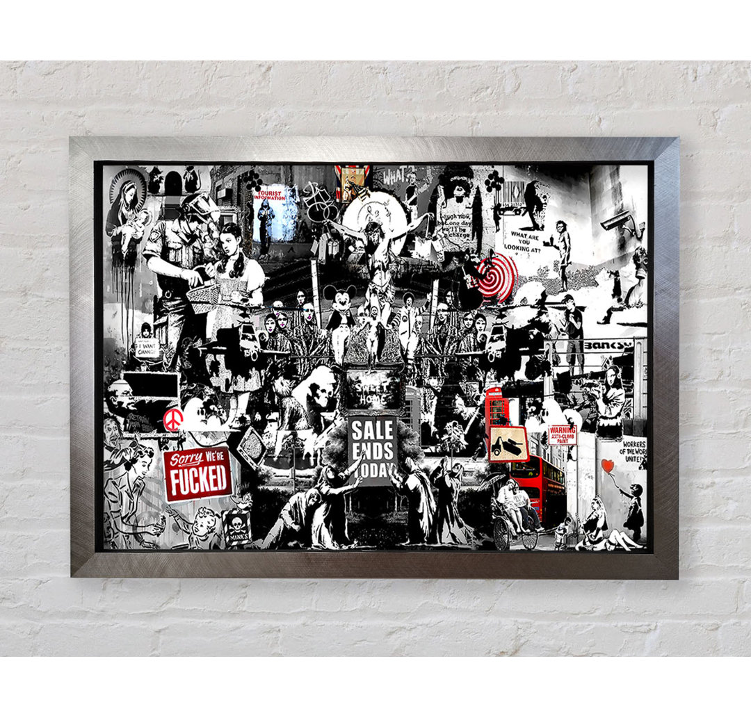 Banksy Collage 1 B N W - Einzelner Bilderrahmen Kunstdrucke